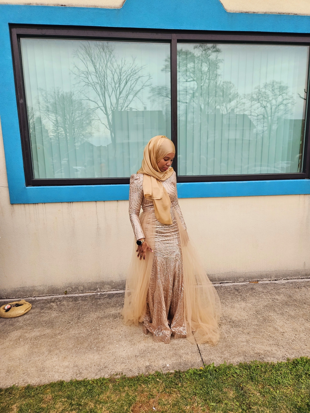 Sequin Evening Gown with Removable Tulle Train